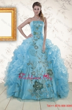 New Style Embroidery 2015 Quinceanera Dresses in Baby Blue  XFNAO295FOR