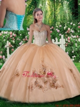 Pretty Ball Gown Beading and Appliques Champagne Quinceanera Dresses SJQDDT311002FOR