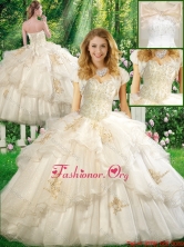 Pretty Ball Gown Quinceanera Dresses with Appliques and Ruffles in White SJQDDT337002FOR