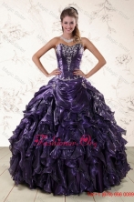 Purple Sweetheart Floor Length Quince Gowns Embroidery and Ruffles XFNAO020TZFXFOR