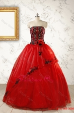 Red Appliques Strapless Quinceanera Dresses for 2015 FNAO288FOR
