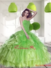 Remarkable Spring Green 2015 Quinceanera Dress with Beading and Ruffles QDDTD10002FOR