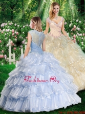 Romantic Ball Gown Champagne Quinceanera Gowns with Beading and Ruffled Layers SJQDDT324002FOR