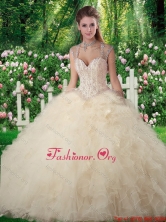 Romantic Ball Gown Champange Sweet 16 Dresses with Beading and Ruffles SJQDDT274002FOR