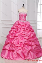 Rose Pink Strapless Appliques and Pick-ups Quinceanera Dress with Taffeta FFQD094FOR