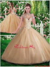 Simple A Line Champange Quinceanera Gowns with Beading and Appliques SJQDDT282002FOR