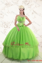 Spring Green  2015 Sweetheart Quinceanera Dresses with Beading and Bowknot XFNAO785FOR