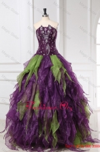 Strapless Green and Purple Organza Quinceanera Dress with Rhinestone FFQD097FOR