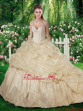 Sweet Brush Train Champange Sweet 16 Gowns with Beading for Fall SJQDDT264002FOR