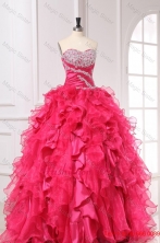 Sweetheart Long Hot Pink Quinceanera Dress with Beading and Ruffles FFQD092FOR
