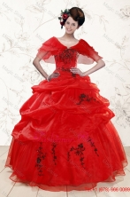Sweetheart Red Quinceanera Dresses With Applique for 2015 XFNAO508AFOR