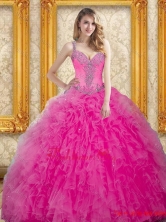 Trendy Hot Pink Dress for Quinceanera with Beading and Ruffles SJQDDT27002-1FOR
