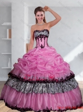 Zebra Printed Strapless Quinceanera Dress with Pick Ups and Embroidery QDZY028TZFXFOR