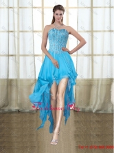 2015 Fashionable Sweetheart High Low Baby Blue Prom Dresses with Beading PDZY690TZBFOR