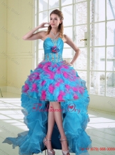 2015 High Low Strapless Ruffled Prom Dresses with Hand Made Flower QDZY464TZBFOR