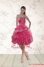 2015 Winter Coral Red Strapless Prom Dresses with Beading and Ruffles XFNAO068TZBFOR