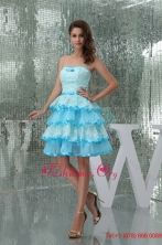 2015 Winter Sweet Ruffle-layers Strapless Aqua Blue Prom Dress for Girls WD5-008FOR