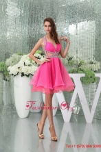 2016 Spring Hot Pink Mini-length Halter Top Beaded Prom Dress with Cutouts WD5-040FOR