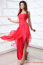 2016 Summer Coral Red Column Chiffon One Shoulder High-low Beading Chiffon Prom Dress FFPD0491FOR