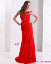 2016 Summer One Shoulder Red Prom Dress with Beadings and Brush Train WMDPD200FOR