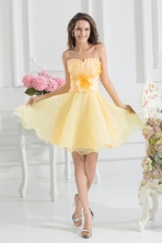 A-line Yellow Strapless Hand Made Flower Organza Prom Dress FVPD320FOR