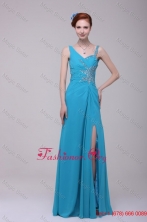 Asymmetrical Beading and High Silt Chiffon Prom Dress in Teal FFPD0172FOR