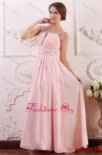 Baby Pink Empire Scoop Straps Prom Dress with Beading and Ruching FFPD0671FOR