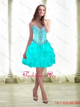 Beautiful Beading and Ruffles Aqua Blue Prom Dress with Sweetheart SJQDDT16003FOR