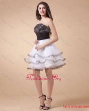 Beautiful Sequined White and Black Prom Dresses with Mini Length DBEE065FOR