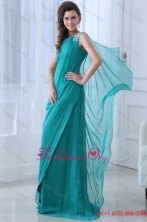Column Turquoise One Shoulder Beading and Ruching Prom Dress  FFPD0505FOR