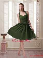 Dark Green Halter Top Chiffon Sleeveless Prom Dress with Ruching WD4-093PSFOR
