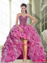 Dynamic High Low Beading and Ruffles 2015 Dress for Quinceanera Party  QDDTA57003FOR