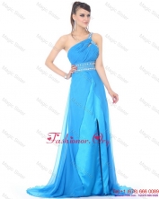 Elegant 2015 One Shoulder Blue Long Prom Dress with Rhinestones  WMDPD159FOR