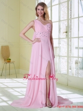 Elegant Pink One Shoulder Prom Dress with Beading and Watteau Train UNION17T065PSFOR