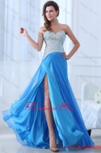 Empire Blue Sweetheart Beading High Slit Chiffon Prom Dress FFPD0514FOR