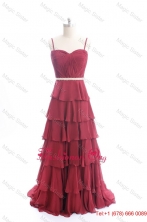Exclusive Brush Train Belt and Ruffled Layers Prom Dresses in Wine Red DBEES126FOR