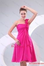 Hot Pink Hand Made Flowers Ruching One Shoulder Prom Dress  FFPD0223FOR