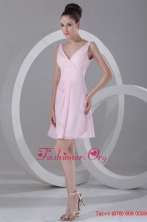 Pink A-line V-neck Mini-length Ruching Chiffon Prom Dress FFPD0991FOR