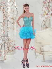 Popular Beading and Ruffles Mini-length Prom Dresses in Turquoise QDDTA5002-3FOR
