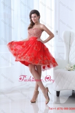 Red A-line Sweetheart Knee-length Tulle Prom Dress with Beading and Hand Made Flowers FFPD0415FOR