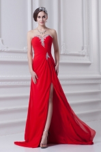 Red Sweetheart High Slit and Beading Prom Dress with Brush Train FVPD285FOR