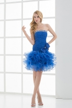 Short Strapless Beading and Ruching Ruffles Organza Prom Dress  FVPD162FOR