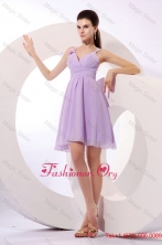 Simple Lilac Straps Prom Dress with Mini-length Chiffon FFPD0308FOR