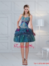 2015 Ball Gown Straps Multi Color Embroidery Prom Dresses with Hand Made Flower QDZY321TZCFOR