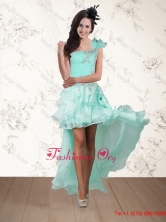 2015 Fall Apple Green One Shoulder Prom Dresses with Embroidery and Hand Made Flower QDZY640TZBFOR