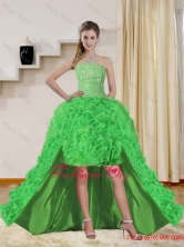 2015 Fall Beautiful Spring Green High Low Prom Dresses with Beading QDZY257TZBFOR
