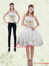 2015 Fall Pretty Strapless Knee Length White Prom Dress with Appliques XFNAO5789TZB1FOR