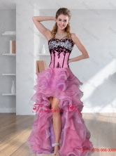 2015 Fall Zebra Printed Strapless High-low Rose Pink Prom Dresses with Embroidery QDZY028TZBFOR