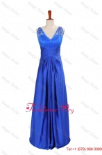 2016 Spring Winter New Empire V Neck Blue Prom Dresses with Beading DBEES090FOR