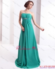 Affordable 2015 Strapless Brush Train Prom Dress with Beading and Ruching WMDPD195FOR